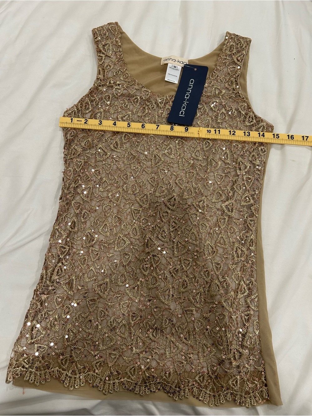 NWT Anna-Kaci Gold Sequin Lace Sleeveless Tunic Top Medium